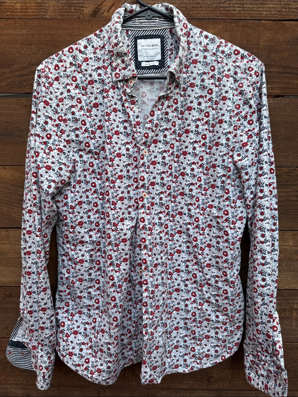 Cactus Man Red Floral Long-Sleeve Button-Down Shirt